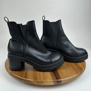 Womens Mia Adea Black Faux Leather Lug Sole Platform Chelsea Boots Size 8 M GUC